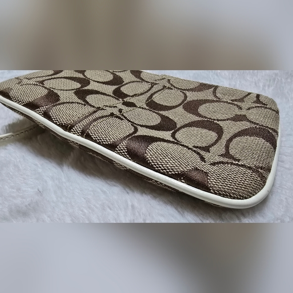 Coach Wristlet Signature Canvas Money Coin Zip Purse Brown Tan C Mini Wallet - Picture 3 of 8